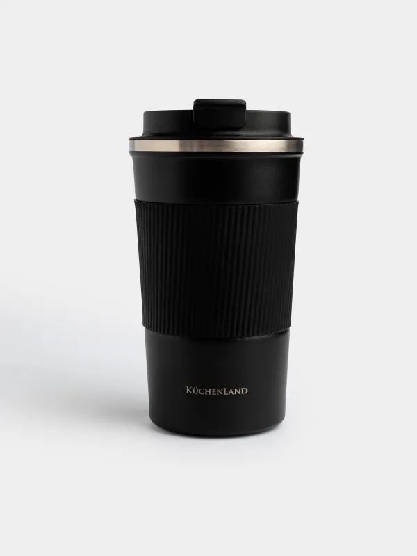 Термокружка, 450 мл, с зарфом, сталь/пластик/силикон, черная, Coffee life, image-1