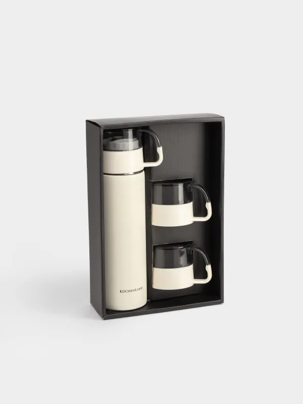 Набор для напитков, 3 перс, 4 пр, дорожный, термос, 450 мл, сталь/пластик, молочный, Electrum, image-4