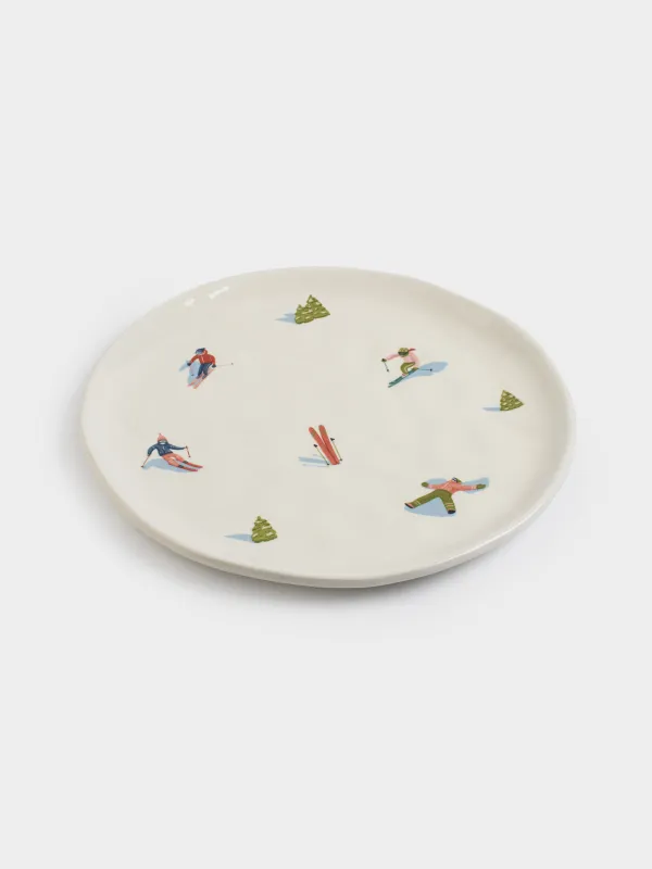 Блюдо, 24 см, керамика, белое, Лыжники, Skiers, image-1
