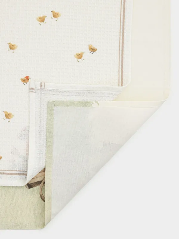 Полотенце кухонное, 40х60 см, 2 шт, хлопок, бежевое, Кролик и цыплята, Natural Easter, image-2