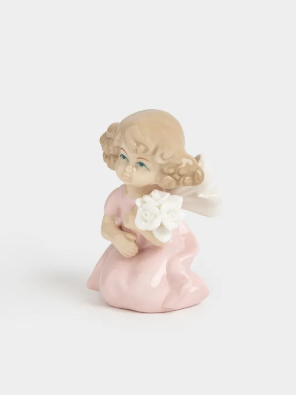 Статуэтка, 8 см, фарфор P, розово-бежевая, Девочка с цветами, Girl figurine, image-1
