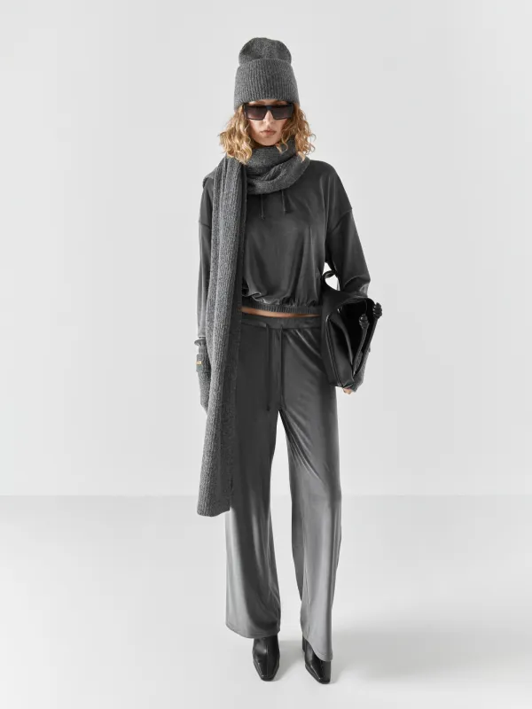 Шарф женский, 215х40 см, акрил/полиэстер, серый, Knitting fuzz, image-4