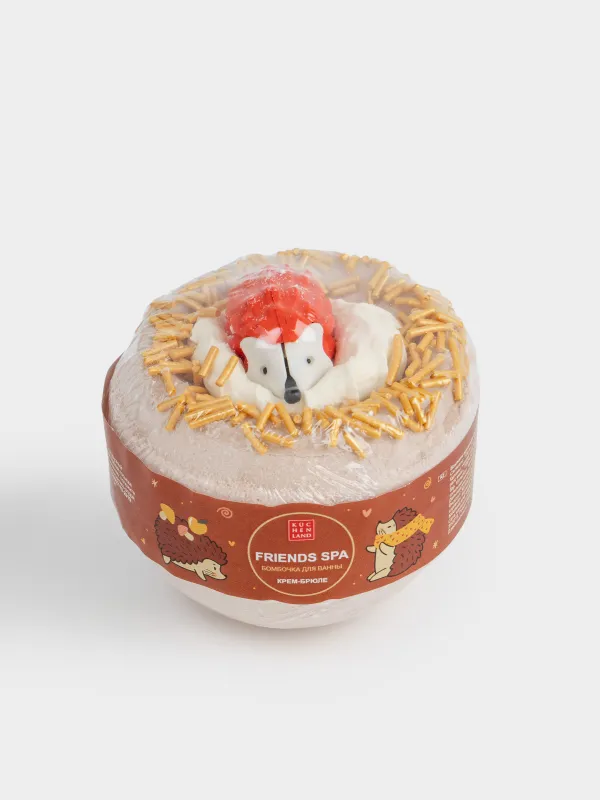 Бомбочка для ванны, 130 гр, с игрушкой, бежевая, Крем-брюле, Ежик, Friends spa, image-3