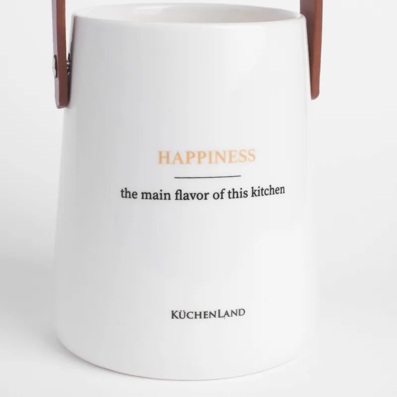 Подставка для кухонных принадлежностей, 14 см, керамика/искусственная кожа, белая, Course, image-2