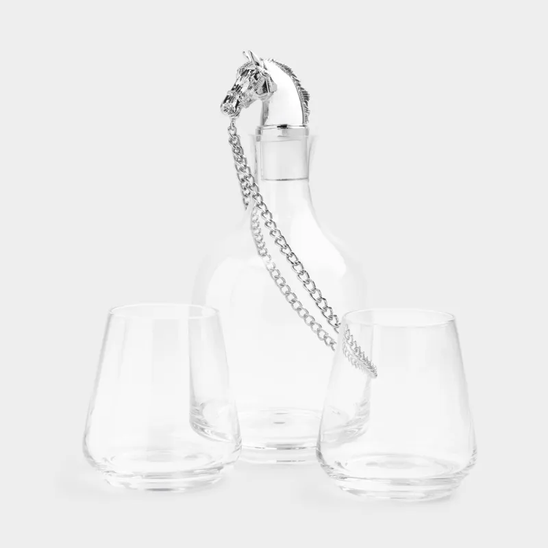 Набор для виски, 2 перс, 3 пр, графин/стаканы, стекло, Серебристая лошадь, Elegant horse