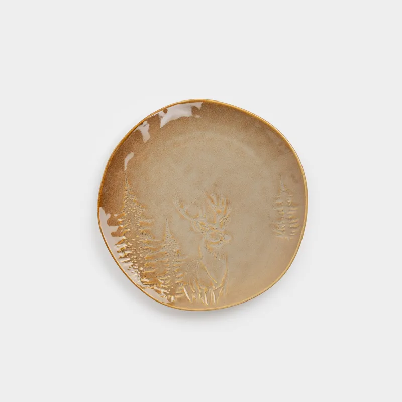 Тарелка закусочная, 22 см, керамика R, коричнево-бежевая, Олень в лесу, Snowy forest