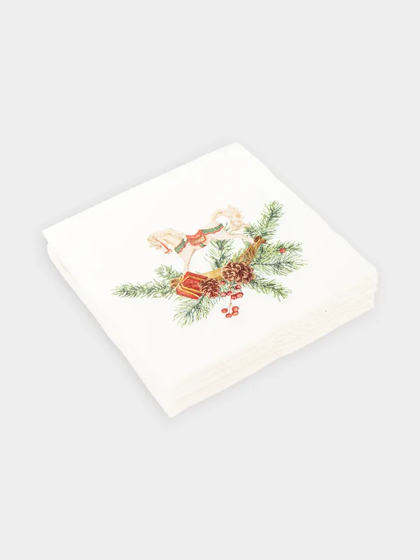 Салфетки бумажные, 21х21 см, 20 шт, квадратные, белые, Лошадка, Christmas miracle classic, image-0