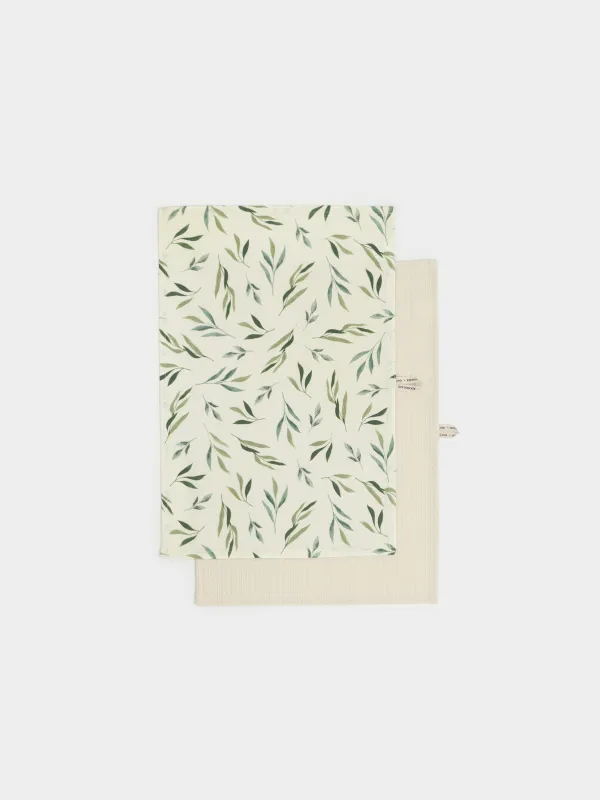 Полотенце кухонное, 40х60 см, 2 шт, хлопок, молочное, Зеленые ветви, Meadow, image-0