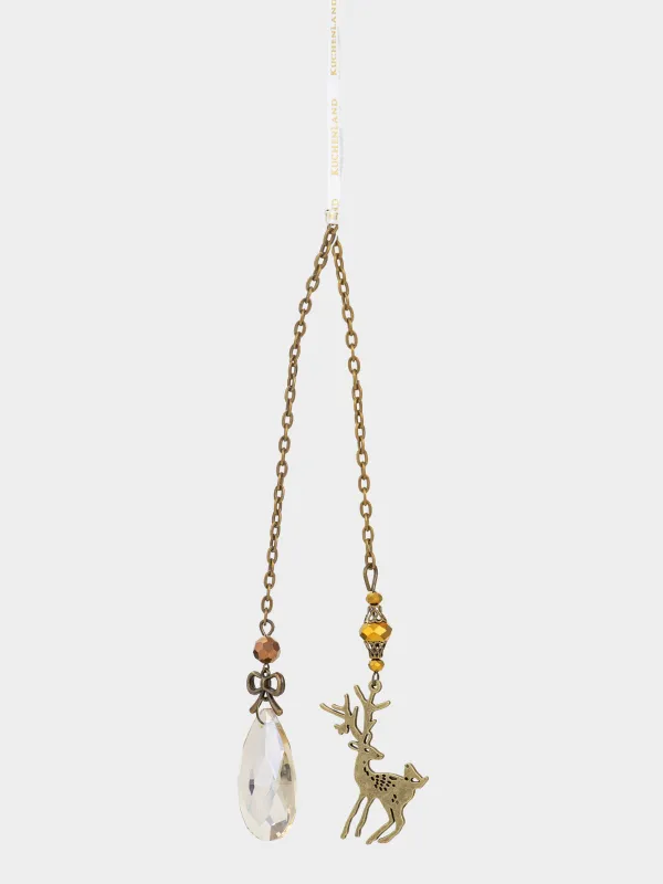 Игрушка елочная, 48 см, стекло/металл, золотистая, Олень с кристаллом, Figure crystal, image-0