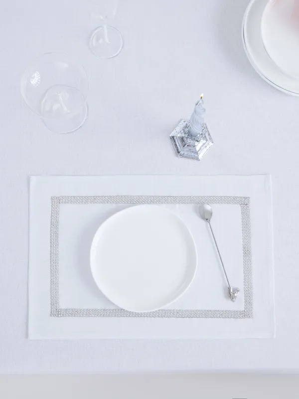 Салфетка под приборы, 30х45 см, со стразами, полиэстер, прямоугольная, белая, Rhinestones, image-2