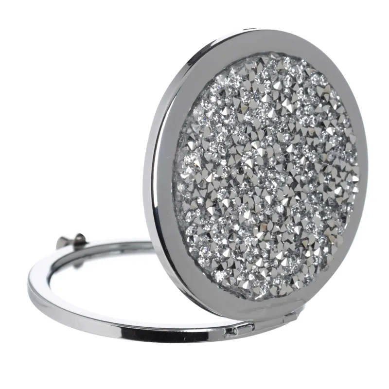 Зеркало карманное, 7 см, двустороннее, сталь, серебристое, Стразы, Art deco, image-0