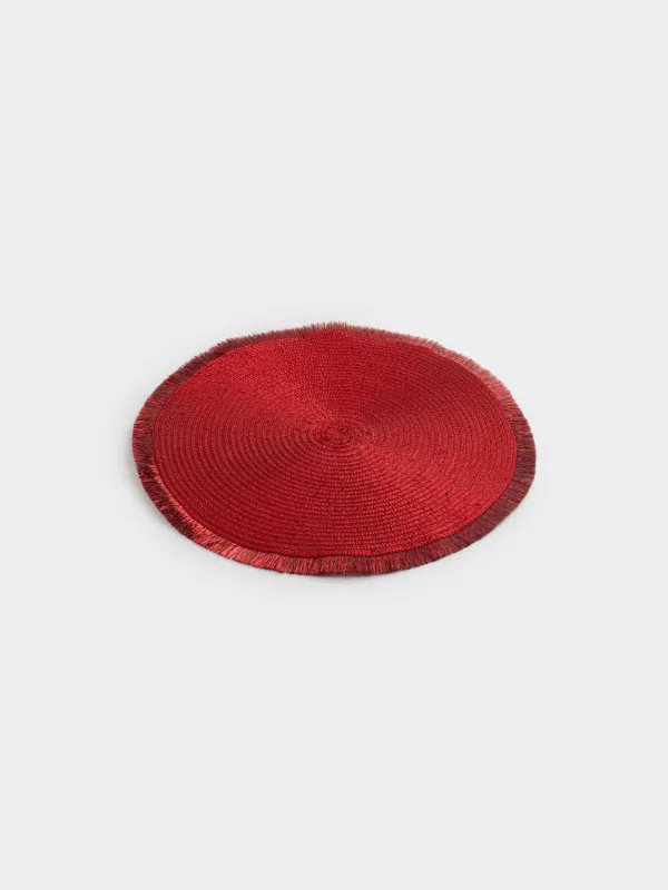 Салфетка под приборы, 38 см, с бахромой и пайетками, полиэстер, круглая, красная, Rotary shine, image-1