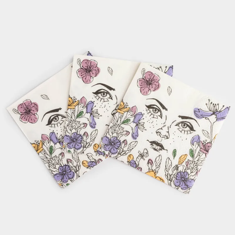 Салфетки бумажные, 21х21 см, 20 шт, квадратные, белые, Лицо в цветах, Girls garden, image-2