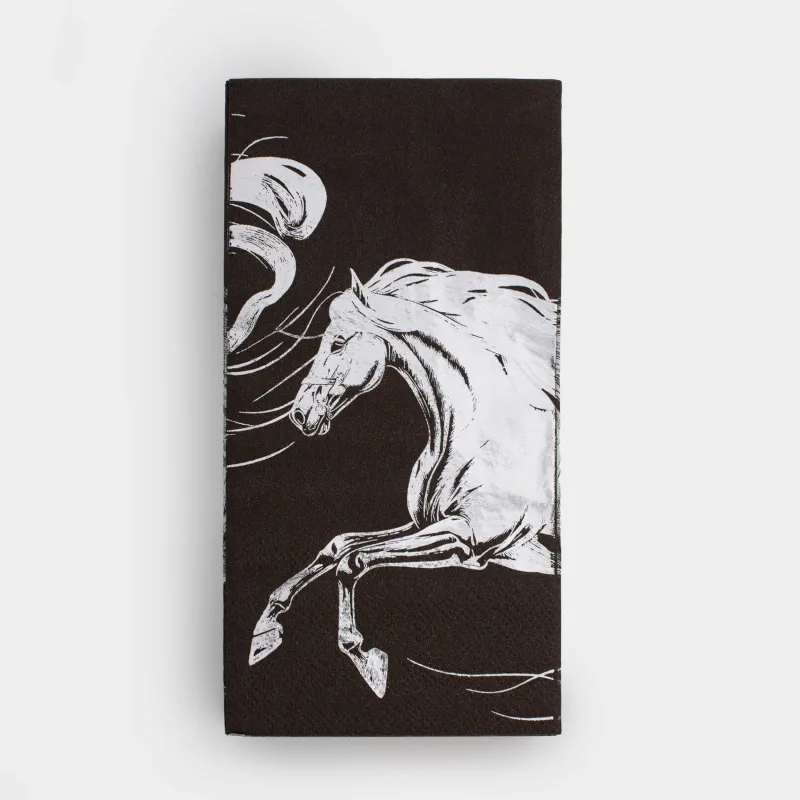 Салфетки бумажные, 33х33 см, 20 шт, прямоугольные, черные, Серая лошадь, Horse silver