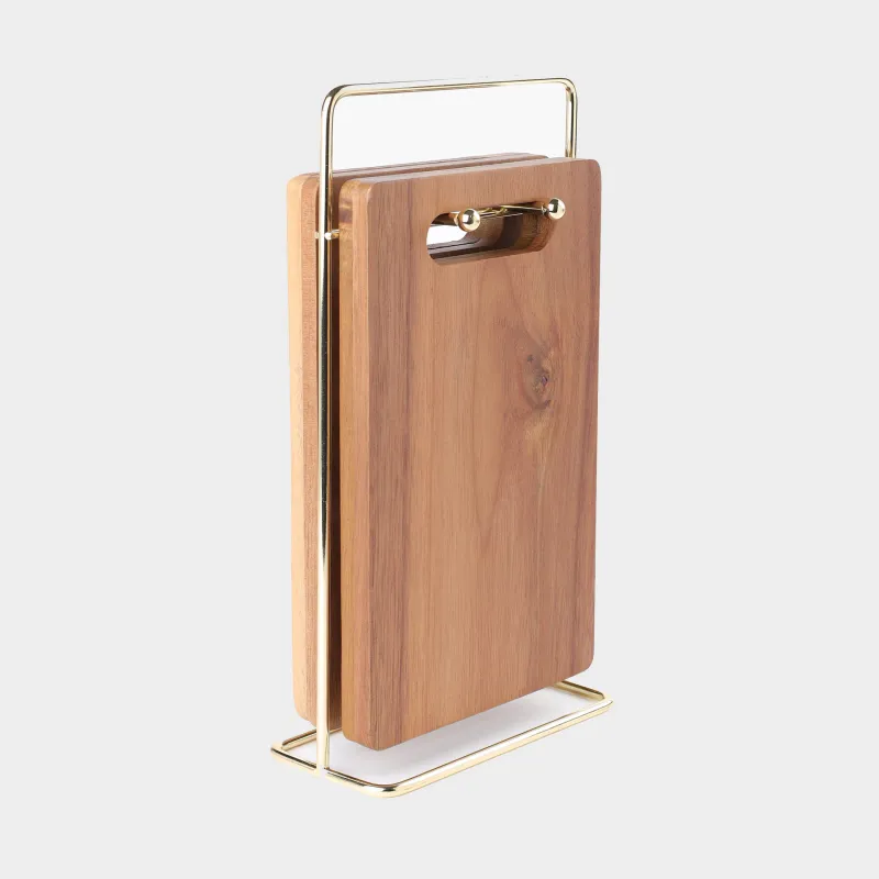 Доска разделочная, 22x14 см, 4 шт, на подставке, дерево/сталь, прямоугольная, Noble tree