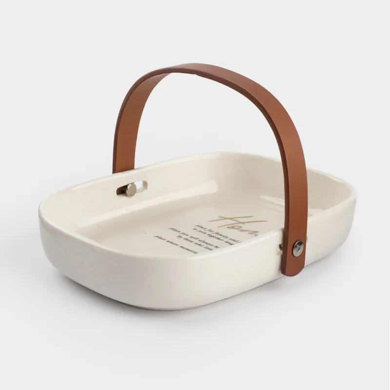 Блюдо, 20x14 см, с ручкой, керамика/полиуретан, овальное, белое, в крапинку, Course