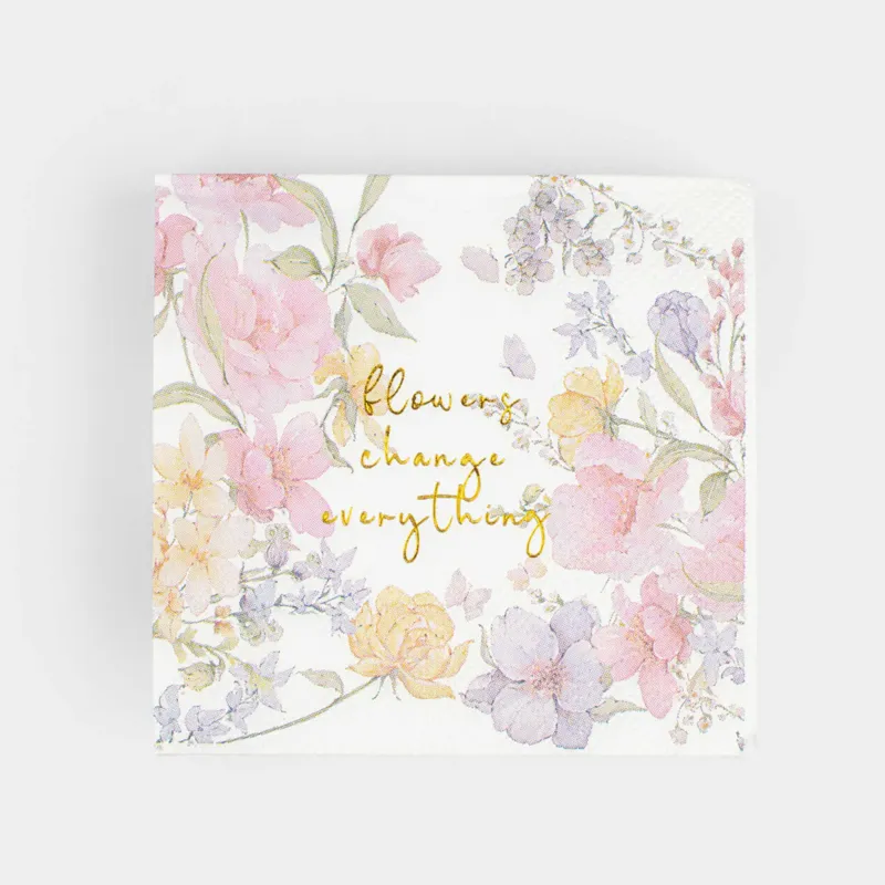 Салфетки бумажные, 21х21 см, 20 шт, квадратные, белые, Цветы, Flowers