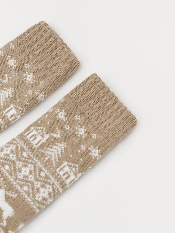 Тапочки-носки женские, домашние, акрил/полиэстер, бежево-молочные, Hot winter, image-3