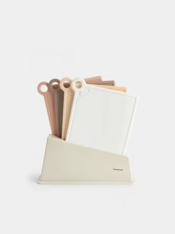 Доска разделочная, 35х32 см, 4 шт, в подставке, пластик, бежевый микс, Galori, image-1