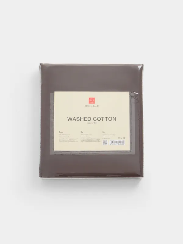 Простыня, 245х270 см, вареный хлопок, коричневая, Washed cotton, image-4