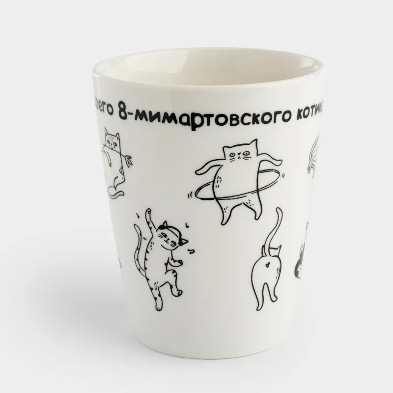 Кружка, 420 мл, с шариковой ручкой, фарфор N/сталь, белая, Коты, Cat, image-1