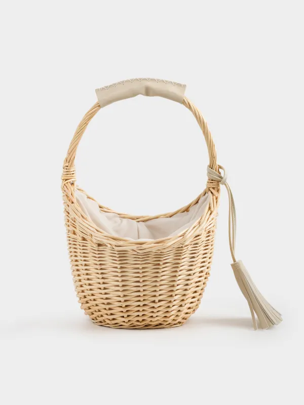 Корзина-сумка, 32 см, ива/полиэстер, бежевая, Beige style, image-0