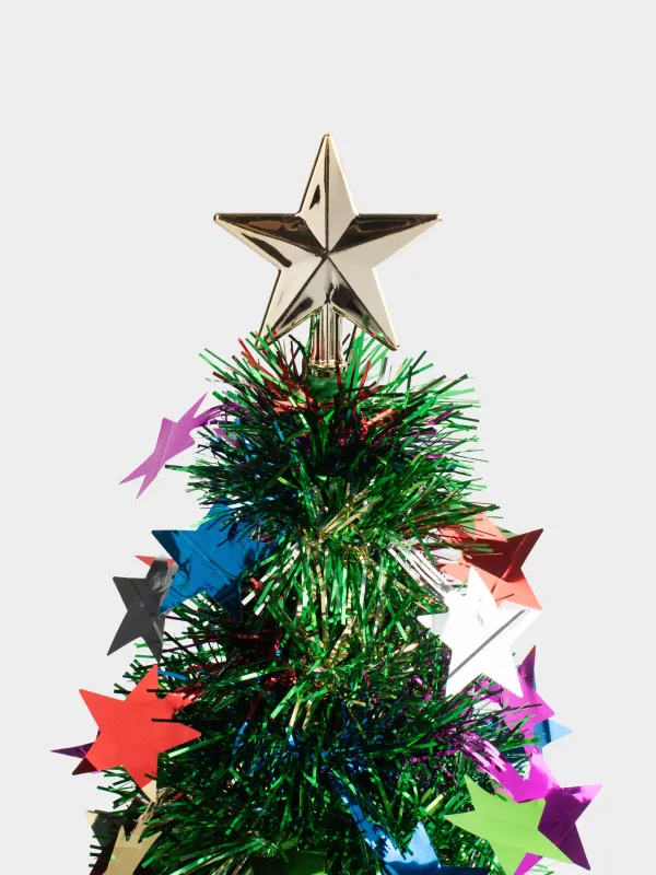 Ель искусственная, 30 см, мишура/пластик, зеленая, Звезды, Tinsel christmas, image-1
