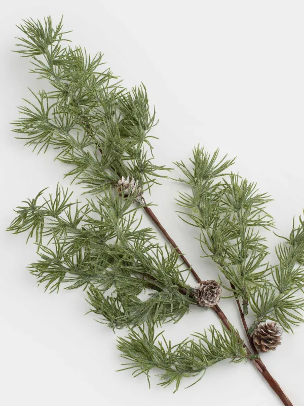 Ветка декоративная, 96 см, Заснеженная хвоя с шишками, Conifer decor, image-1