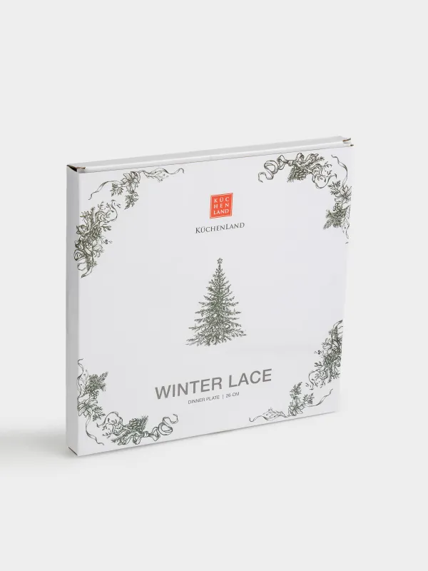 Тарелка обеденная, 26 см, фарфор N, бело-зеленая, Елка, Winter lace, image-6