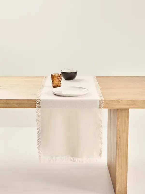 Дорожка настольная, 40х160 см, с бахромой, хлопок, бежевая, Framed, image-3