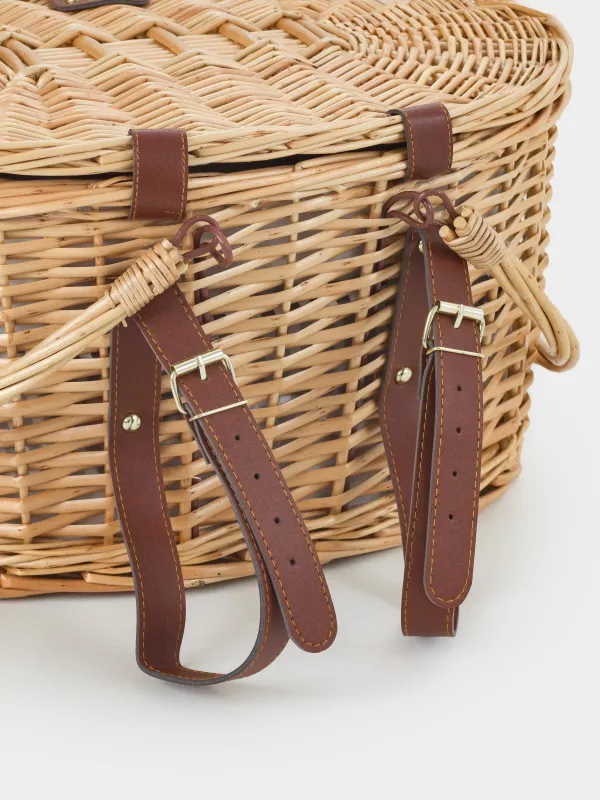 Корзина для пикника, 42х30 см, 4 перс, 25 пр, с пледом, лоза, овальная, коричневая, Picnic, image-4