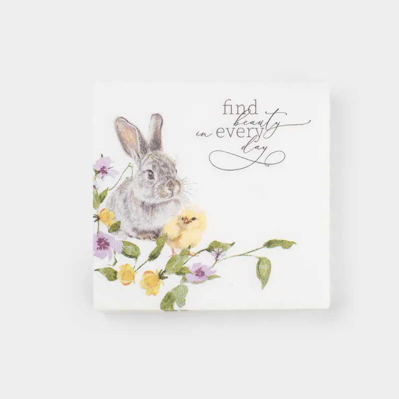 Салфетки бумажные, 21х21 см, 20 шт, квадратные, белые, Кролик и цыпленок, Flora Easter
