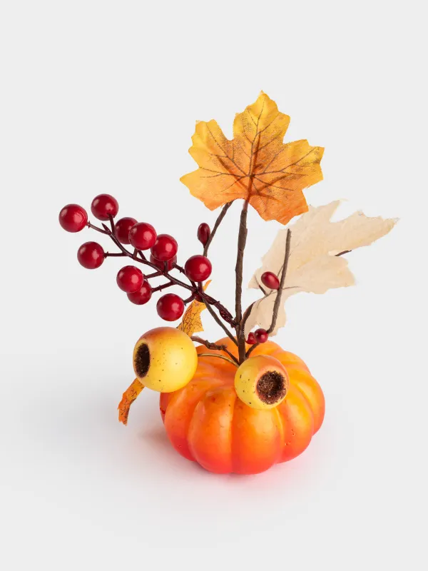 Композиция декоративная, 15 см, пенопласт/пластик, Букет в тыкве, Forest symphony decor, image-3