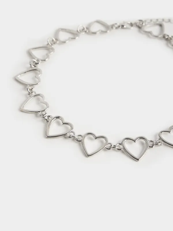 Цепочка, 43 см, металл, серебристая, Сердца, Jewelry heart, image-1