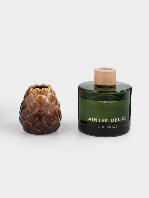 Ароматический диффузор, 100 мл, керамика, зеленый, Oud wood, Шишка, Winter delice, image-3