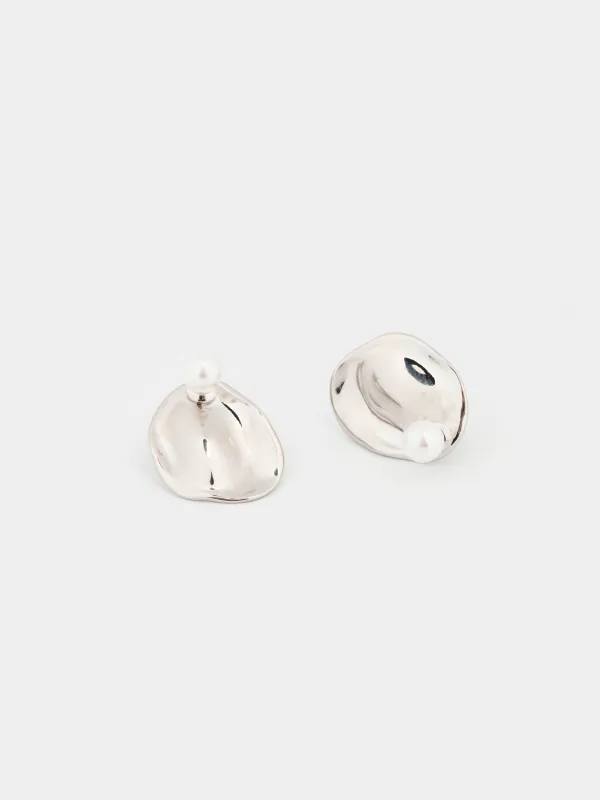 Серьги-пусеты, 2 см, 2 шт, металл/пластик, серебристые, Мятый эффект, Jewelry, image-1