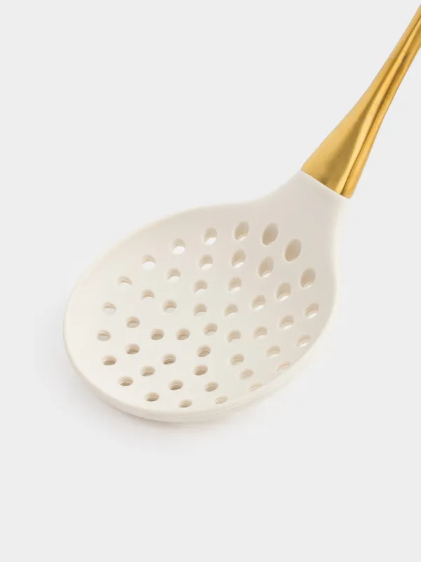 Шумовка, 36 см, силикон/сталь, молочно-золотистая, Pintino, image-1