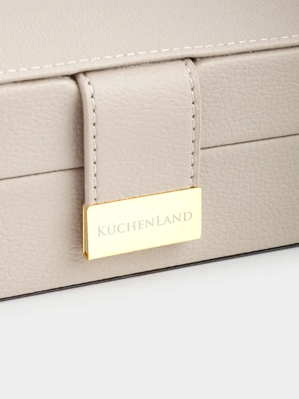 Шкатулка для украшений, 20х15 см, с зеркалом, дерево/искусственная кожа, бежевая, Premiere one, image-4