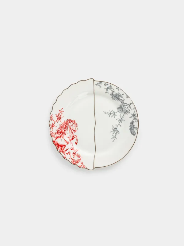 Тарелка закусочная, 21 см, фарфор N, белая, с серебристым кантом, Лошадь, Kairon horse, image-0