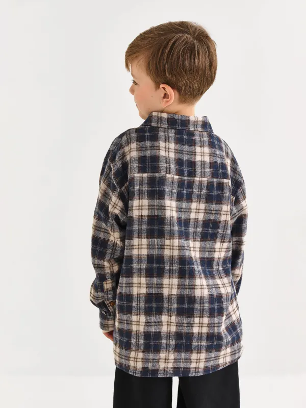 Рубашка детская, для мальчиков, сине-бежевая, Mirek, image-5