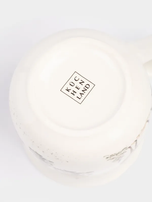 Кружка, 400 мл, керамика, белая, Олень в снежном лесу, Woodland story, image-3