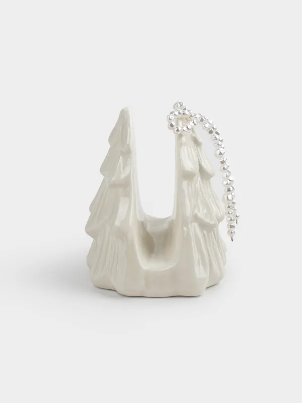 Салфетница, 9 см, керамика/бисер, молочная, Ель с бантом, Pearl Antarctica, image-2