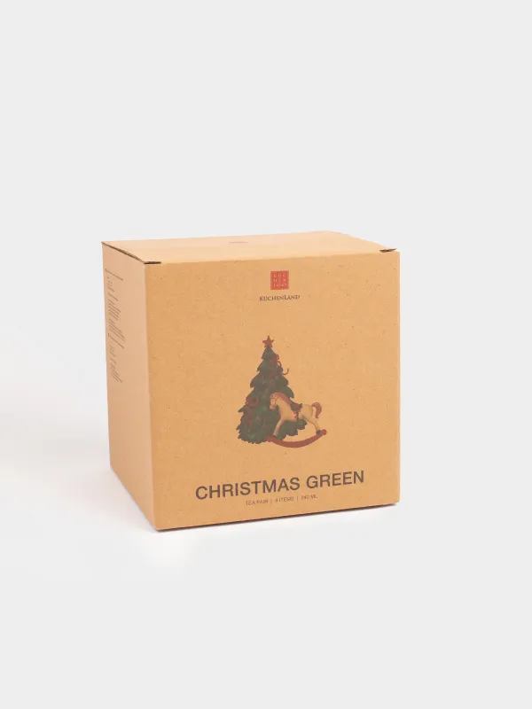 Пара чайная, 2 перс, 4 пр, 240 мл, керамика, Елка с бантами/Лошадка, Сhristmas green, image-7