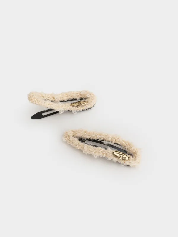 Заколка для волос, 8 см, 2 шт, искусственный мех/металл, молочная, Plush, image-3