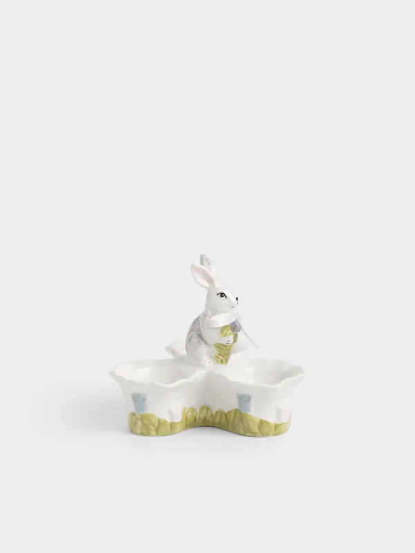 Блюдо пасхальное, 13х10 см, 3 отд, керамика D, серое, Кролик с цветами, Easter, image-2