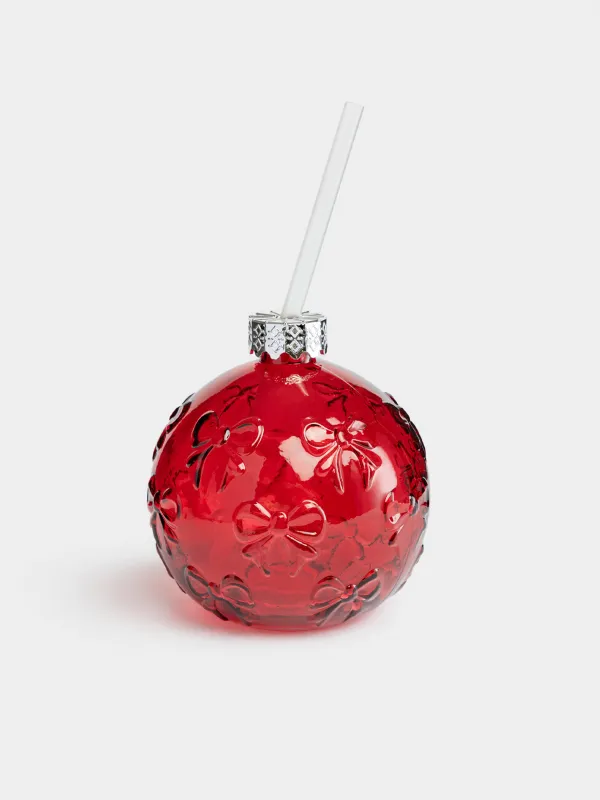 Банка для напитков, 580 мл, с трубочкой, Шар, Christmas drink, image-0
