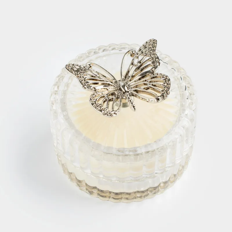 Свеча ароматическая, 7 см, в подсвечнике, с крышкой, стекло/металл, Apple & Peach, Butterfly, image-1