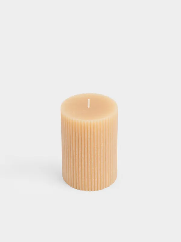 Свеча, 7х10 см, цилиндрическая, бежевая, Ribbed candle, image-1