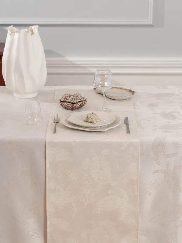 Дорожка настольная, 40x160 см, жаккард, полиэстер/лен, бежевая, Черепахи, Marine turtles, image-7