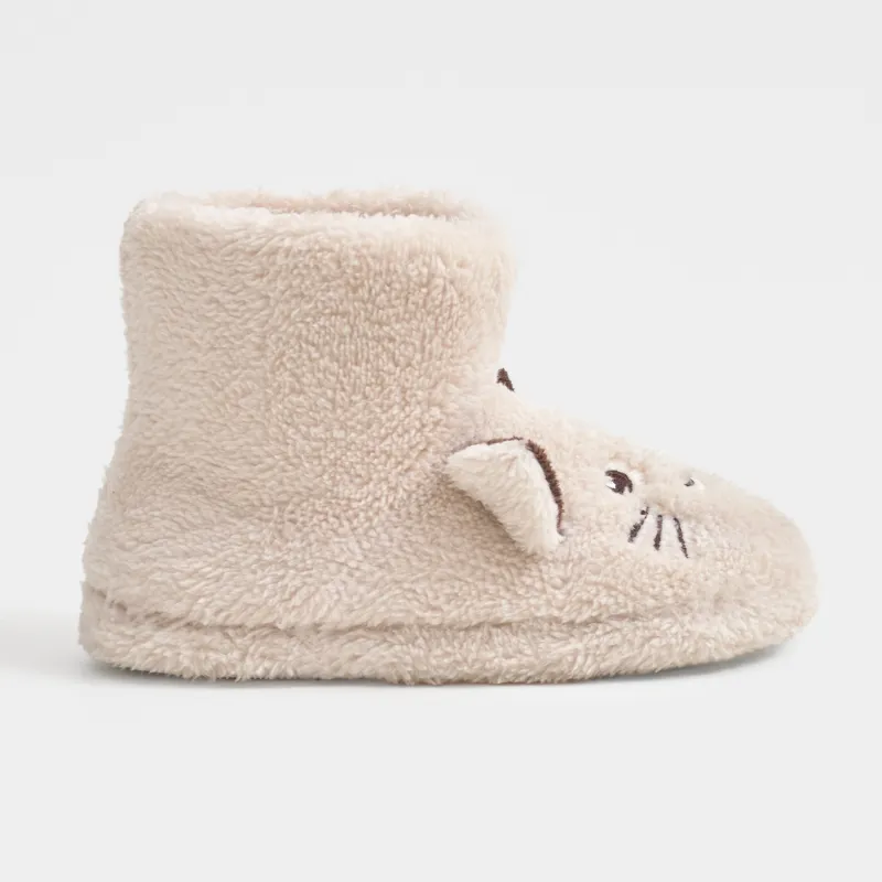 Тапочки детские, домашние, высокие, флис/полиэстер, бежевые, Кот, Funny cat